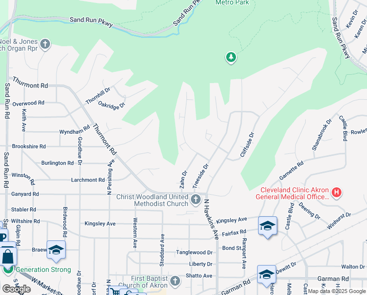 map of restaurants, bars, coffee shops, grocery stores, and more near 1753 Cromwell Drive in Akron