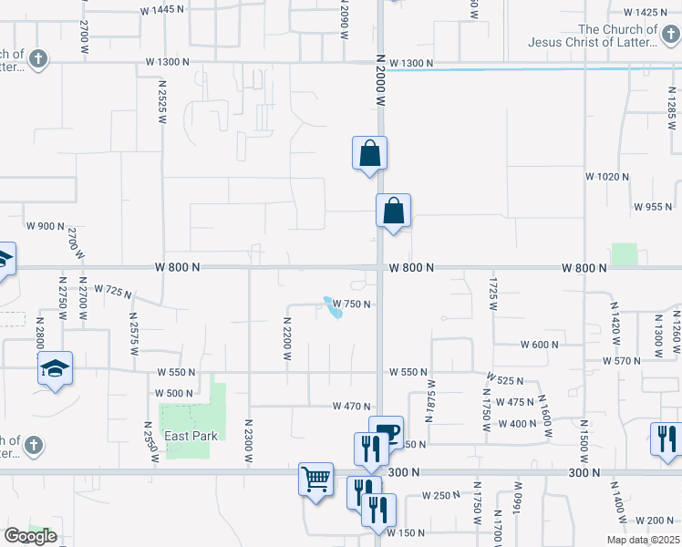 map of restaurants, bars, coffee shops, grocery stores, and more near 2096 West 800 North in Clinton