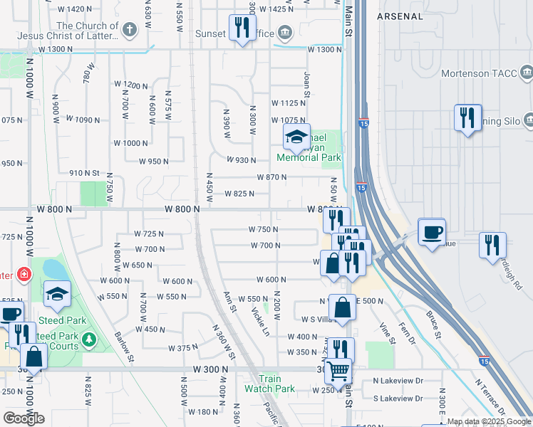 map of restaurants, bars, coffee shops, grocery stores, and more near 790 North 250 West in Clearfield