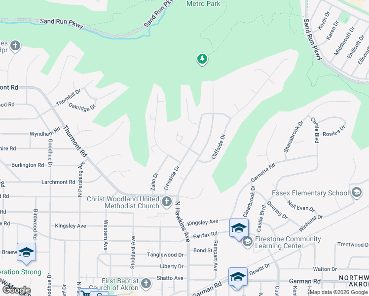 map of restaurants, bars, coffee shops, grocery stores, and more near 1688 Dominion Drive in Akron