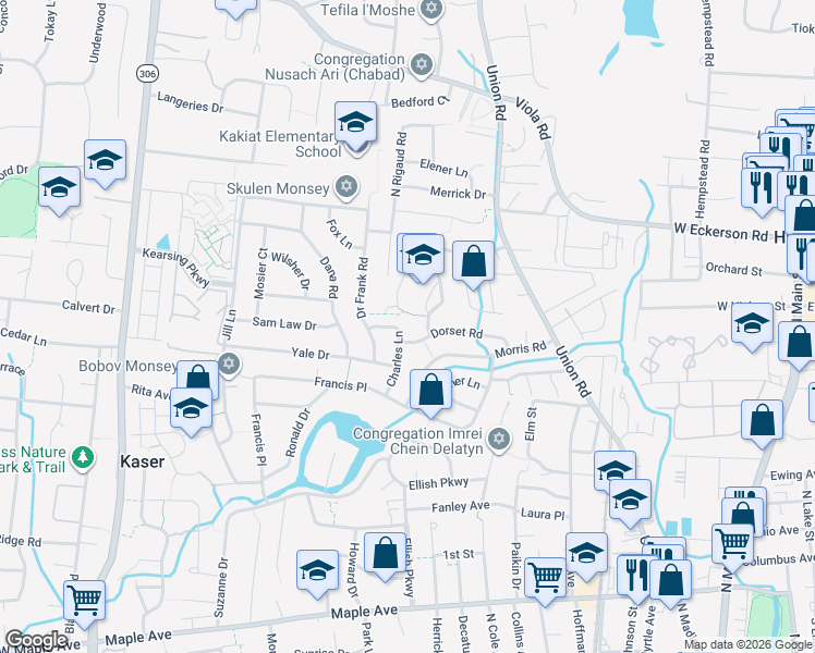map of restaurants, bars, coffee shops, grocery stores, and more near 44 Bluefield Drive in Spring Valley