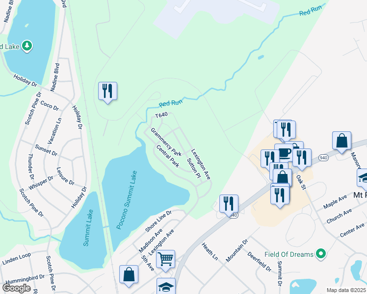 map of restaurants, bars, coffee shops, grocery stores, and more near 238 Sutton Place in Pocono Summit