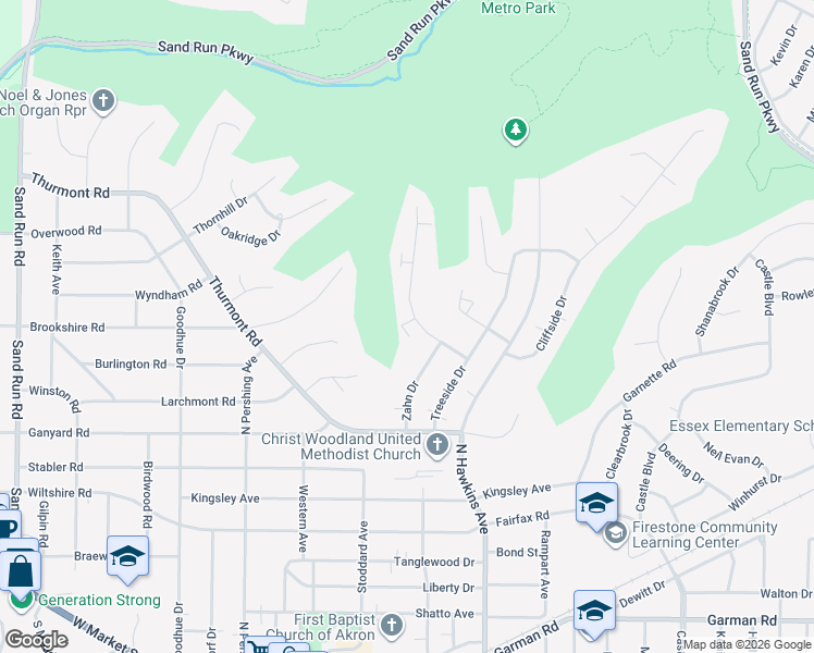 map of restaurants, bars, coffee shops, grocery stores, and more near 1753 Cromwell Drive in Akron