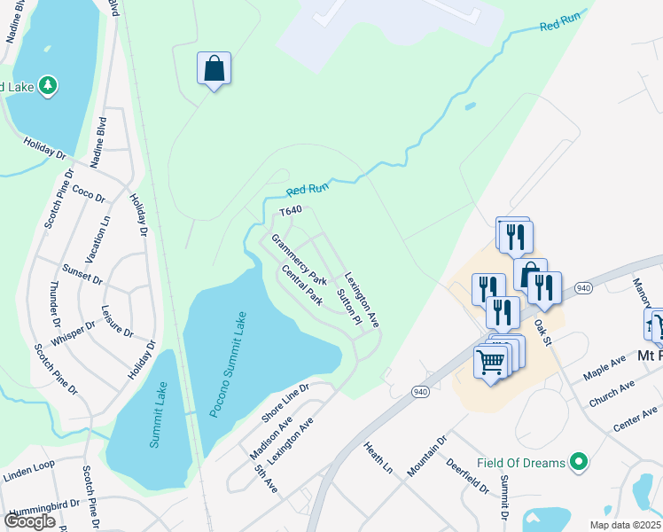 map of restaurants, bars, coffee shops, grocery stores, and more near 238 Sutton Place in Pocono Summit