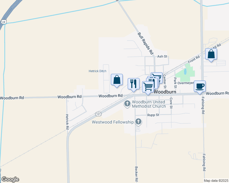 map of restaurants, bars, coffee shops, grocery stores, and more near 21801 Woodburn Rd in Woodburn