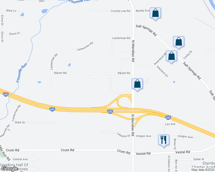 map of restaurants, bars, coffee shops, grocery stores, and more near 1044 North Meridian Road in Youngstown