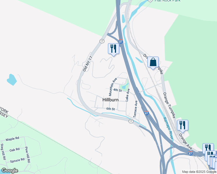 map of restaurants, bars, coffee shops, grocery stores, and more near 42 4th Street in Stony Point