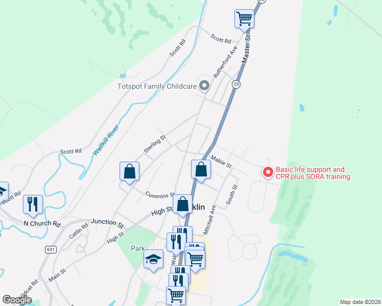 map of restaurants, bars, coffee shops, grocery stores, and more near 360 Rutherford Avenue in Franklin
