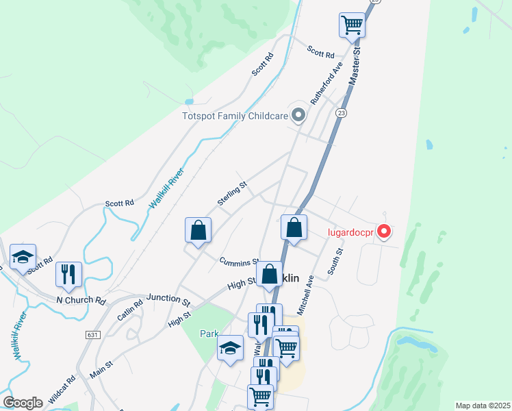 map of restaurants, bars, coffee shops, grocery stores, and more near 172 Main Street in Franklin