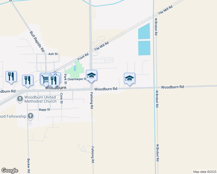 map of restaurants, bars, coffee shops, grocery stores, and more near in Woodburn