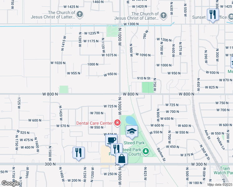 map of restaurants, bars, coffee shops, grocery stores, and more near 1016 West 800 North in Clinton