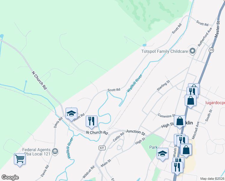 map of restaurants, bars, coffee shops, grocery stores, and more near 88 Scott Road in Franklin