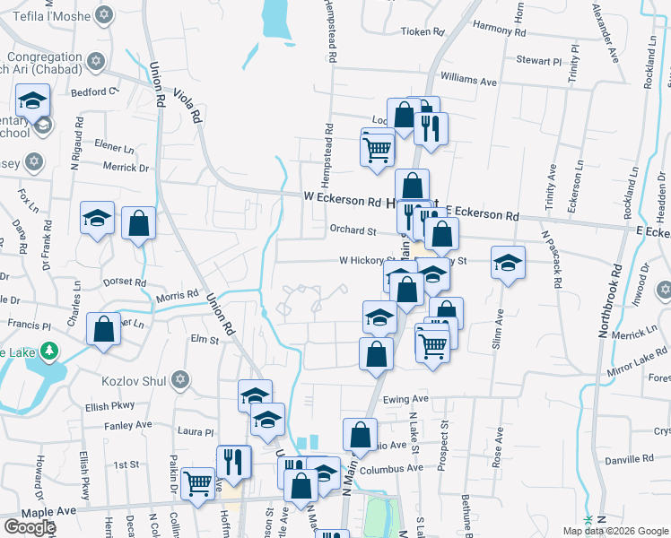 map of restaurants, bars, coffee shops, grocery stores, and more near 30 W Hickory St in Spring Valley
