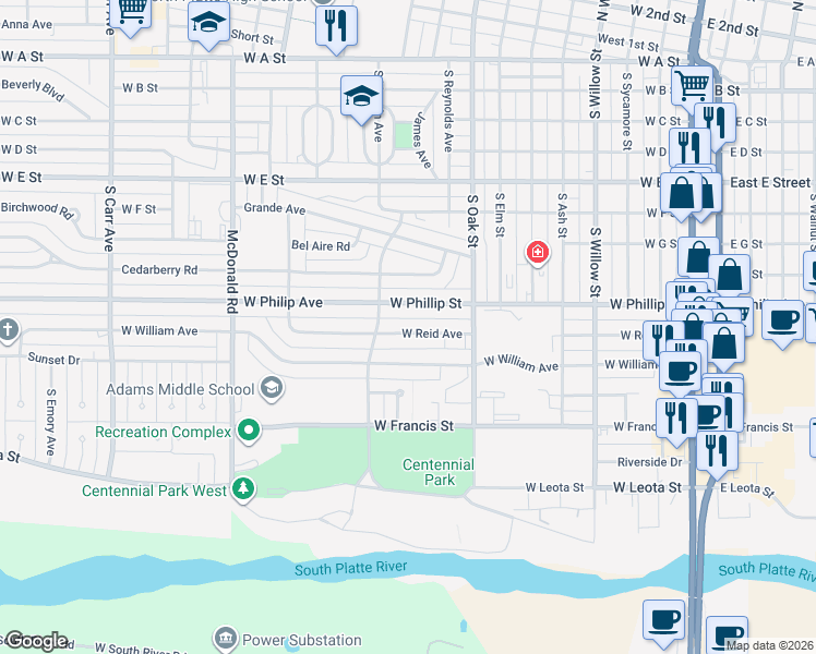 map of restaurants, bars, coffee shops, grocery stores, and more near 909 West Reid Avenue in North Platte