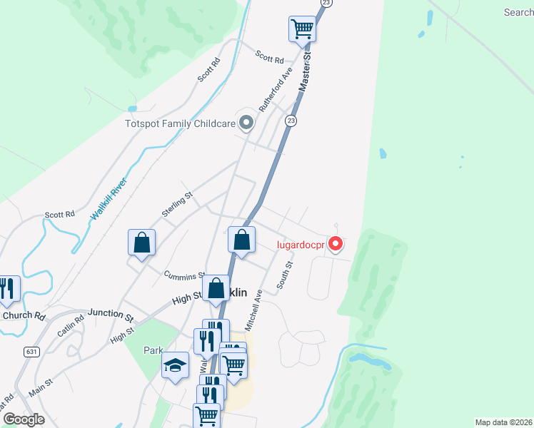 map of restaurants, bars, coffee shops, grocery stores, and more near 30 Butler Street in Franklin