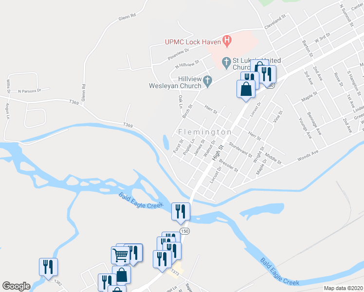 map of restaurants, bars, coffee shops, grocery stores, and more near 244 Furst Street in Flemington