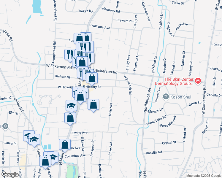 map of restaurants, bars, coffee shops, grocery stores, and more near 26 East Hickory Street in Spring Valley