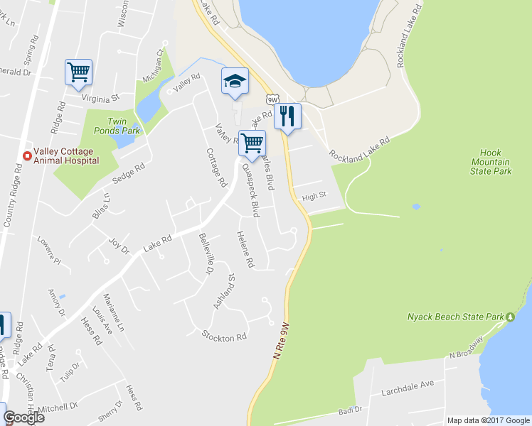 map of restaurants, bars, coffee shops, grocery stores, and more near 177 East Mary Lane in Valley Cottage