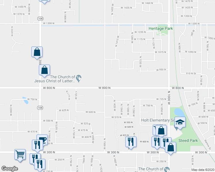 map of restaurants, bars, coffee shops, grocery stores, and more near 1478 West 800 North in Clearfield