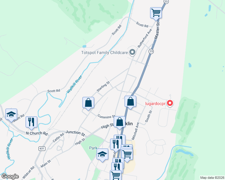 map of restaurants, bars, coffee shops, grocery stores, and more near 174-176 Main Street in Franklin