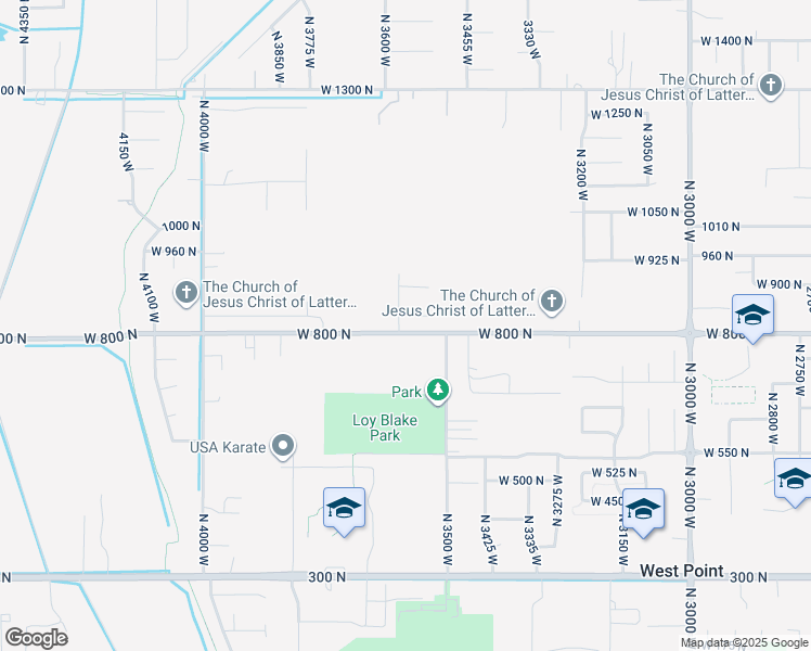 map of restaurants, bars, coffee shops, grocery stores, and more near 816 North 3600 West in West Point