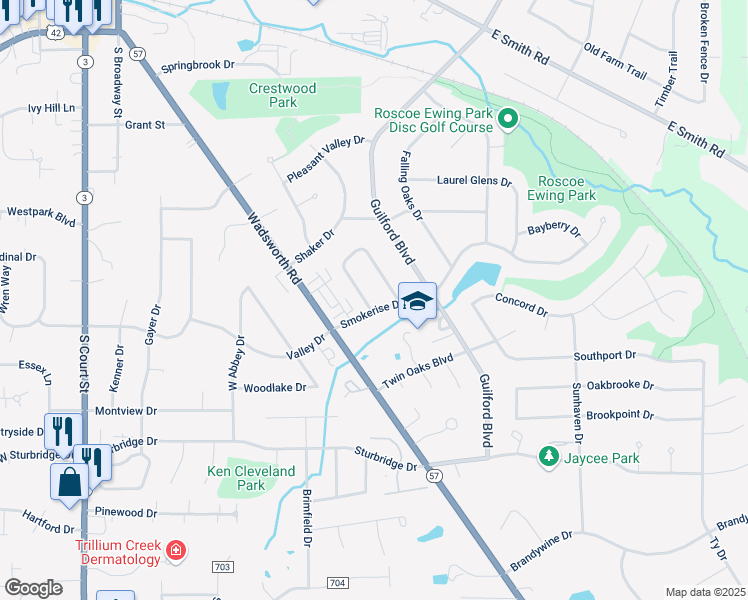 map of restaurants, bars, coffee shops, grocery stores, and more near 770 Fairfax Drive in Medina