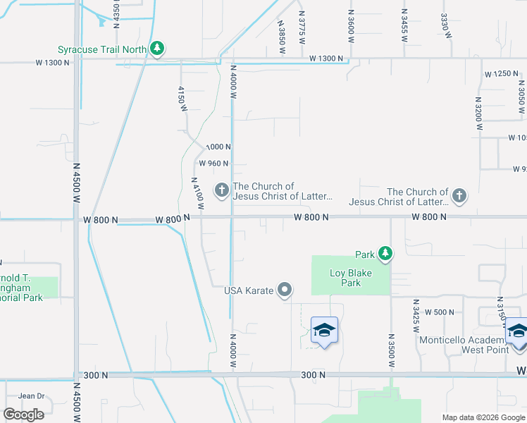 map of restaurants, bars, coffee shops, grocery stores, and more near 3877 West 825 North in West Point