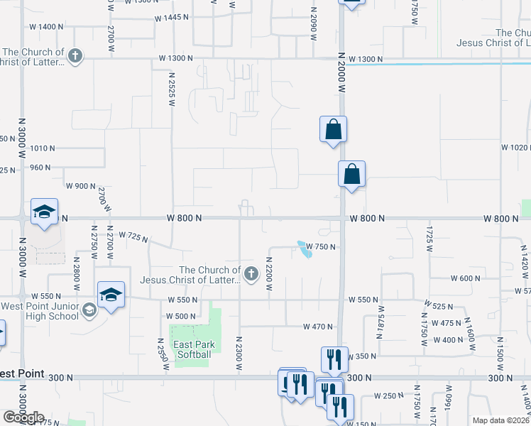 map of restaurants, bars, coffee shops, grocery stores, and more near 2252 West 800 North in Clinton