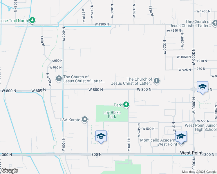 map of restaurants, bars, coffee shops, grocery stores, and more near 3663 West 825 North in West Point