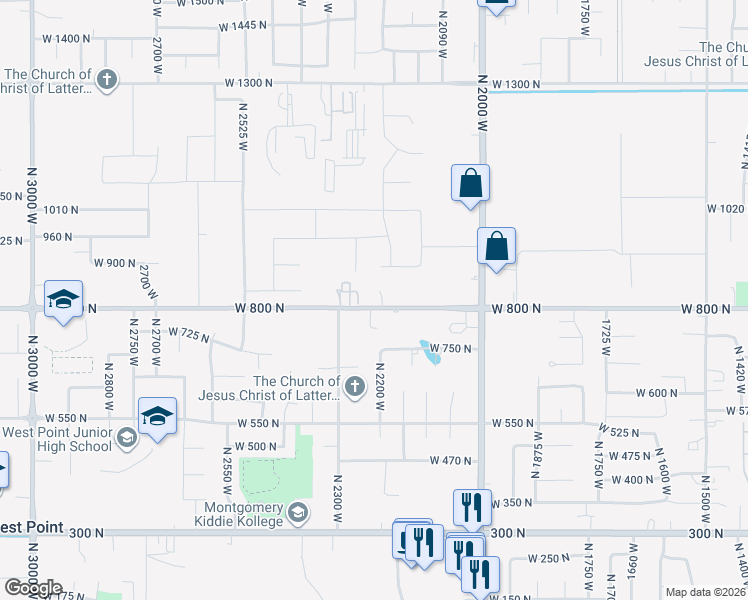 map of restaurants, bars, coffee shops, grocery stores, and more near 2252 West 800 North in Clinton