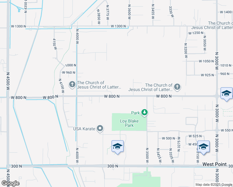 map of restaurants, bars, coffee shops, grocery stores, and more near 3721 West 825 North in West Point