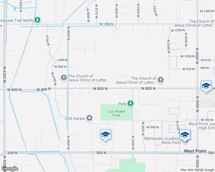 map of restaurants, bars, coffee shops, grocery stores, and more near 3705 West 825 North in West Point
