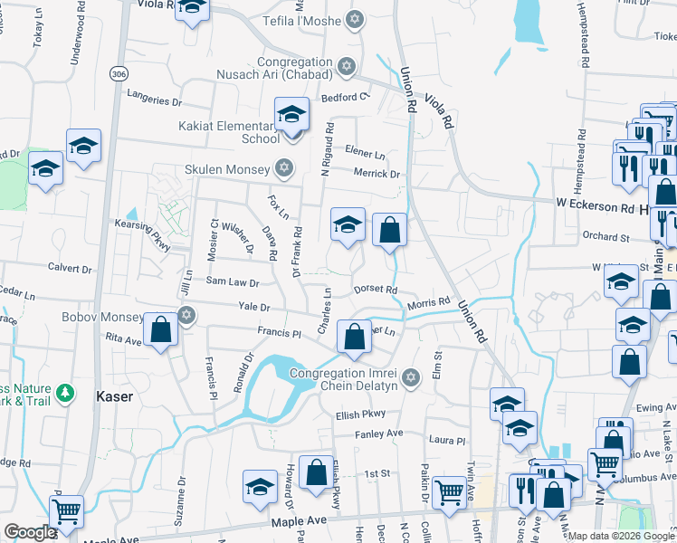 map of restaurants, bars, coffee shops, grocery stores, and more near 44 Bluefield Drive in Spring Valley