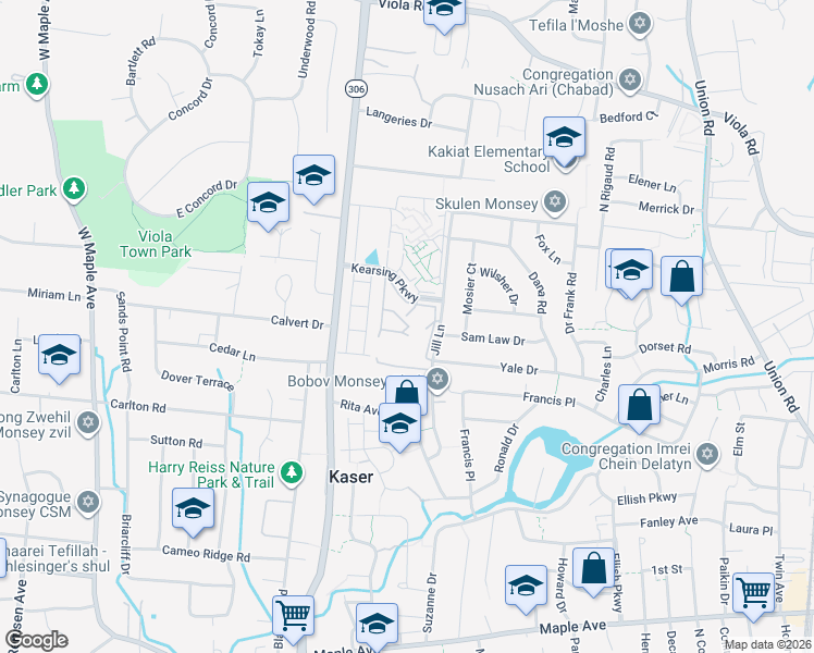 map of restaurants, bars, coffee shops, grocery stores, and more near 216B Kearsing Parkway in Monsey