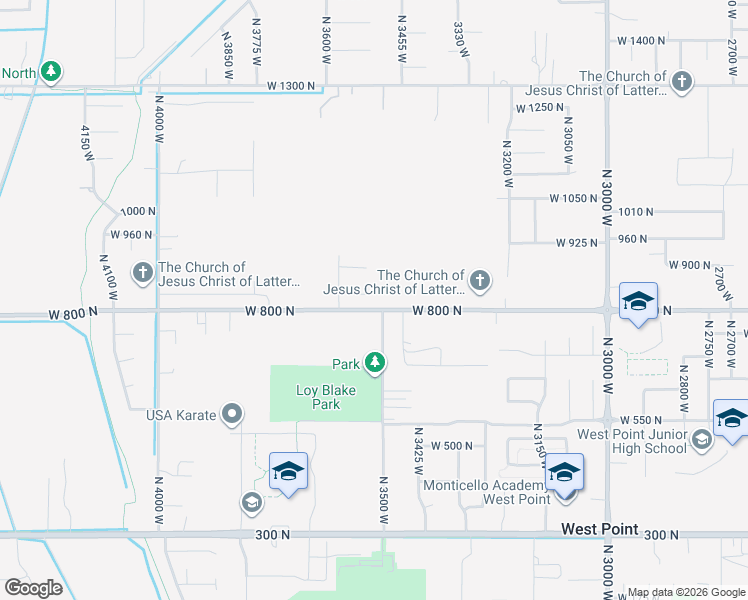 map of restaurants, bars, coffee shops, grocery stores, and more near 3529 825 North in West Point