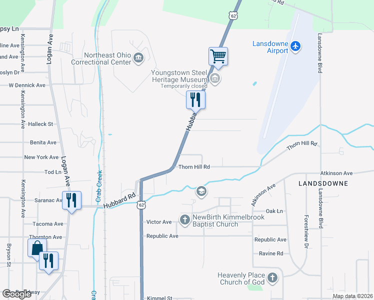 map of restaurants, bars, coffee shops, grocery stores, and more near in Youngstown