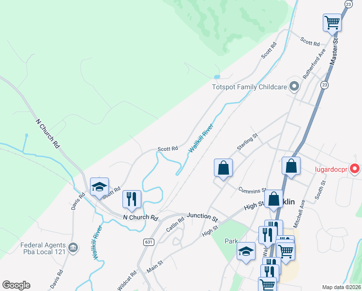 map of restaurants, bars, coffee shops, grocery stores, and more near 88 Scott Road in Franklin