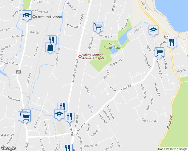 map of restaurants, bars, coffee shops, grocery stores, and more near 66 Sedge Road in Valley Cottage