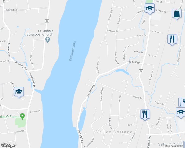 map of restaurants, bars, coffee shops, grocery stores, and more near 342 Boxberger Road in Valley Cottage