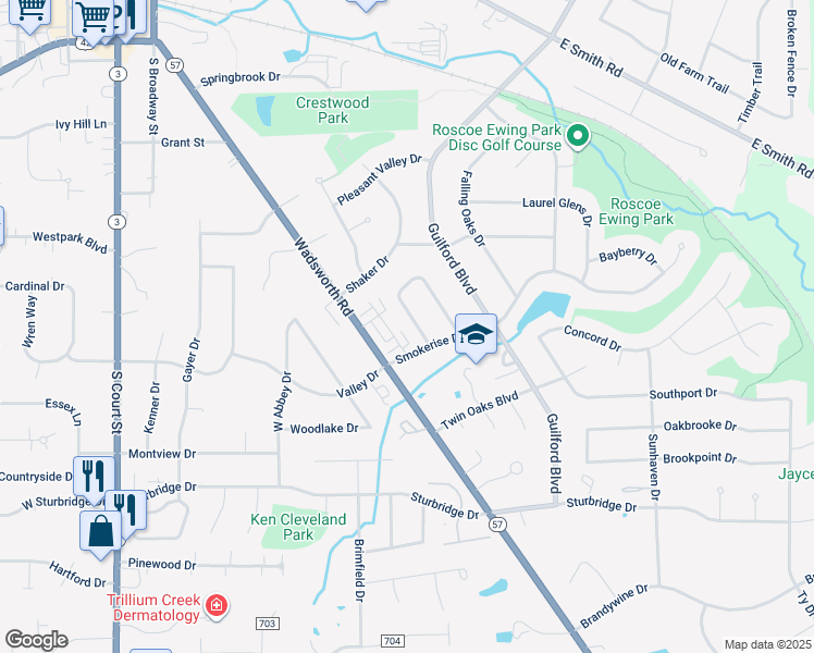 map of restaurants, bars, coffee shops, grocery stores, and more near 770 Fairfax Drive in Medina