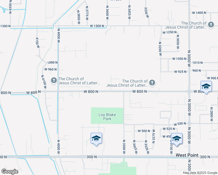 map of restaurants, bars, coffee shops, grocery stores, and more near 816 North 3600 in West Point
