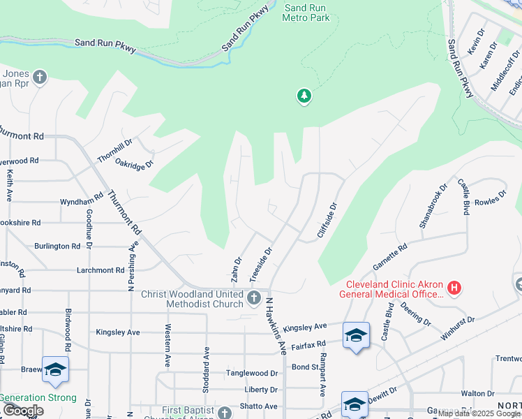 map of restaurants, bars, coffee shops, grocery stores, and more near 1688 Dominion Drive in Akron