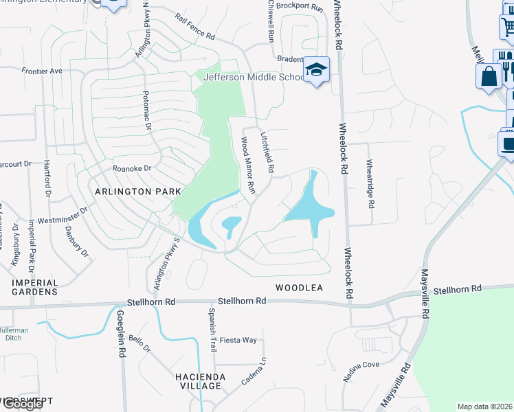 map of restaurants, bars, coffee shops, grocery stores, and more near 4912 Litchfield Road in Fort Wayne