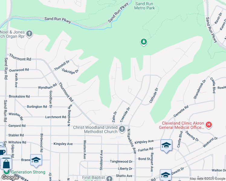map of restaurants, bars, coffee shops, grocery stores, and more near 1776 Cromwell Drive in Akron