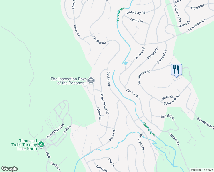 map of restaurants, bars, coffee shops, grocery stores, and more near 5834 Decker Road in Bushkill