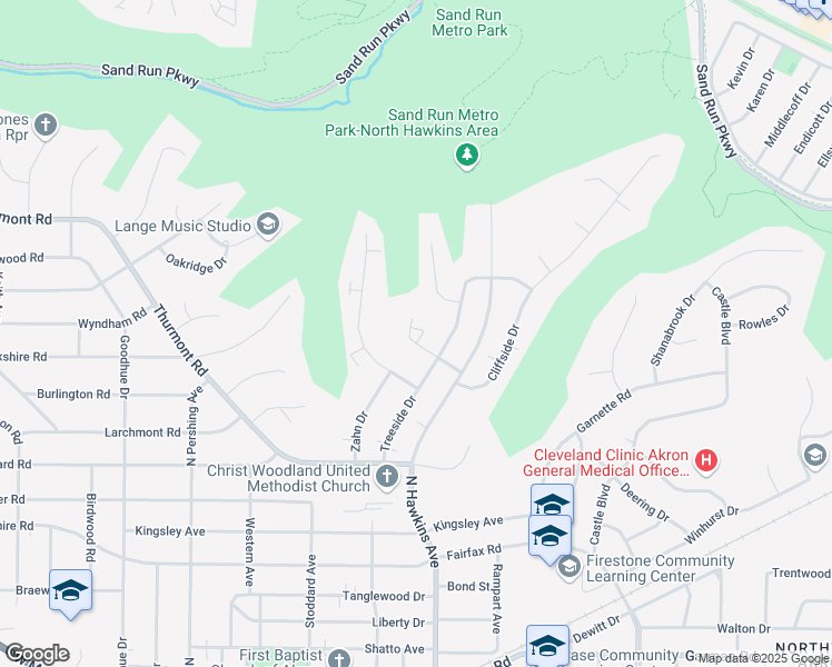 map of restaurants, bars, coffee shops, grocery stores, and more near 1695 Dominion Drive in Akron