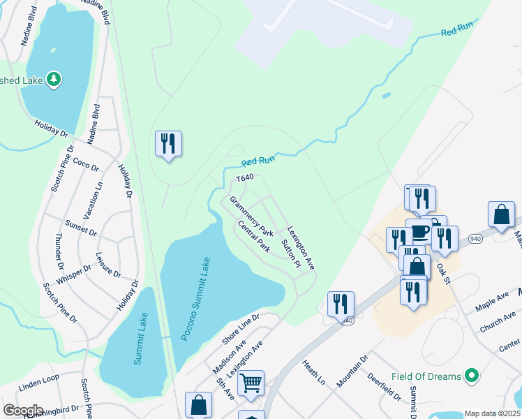 map of restaurants, bars, coffee shops, grocery stores, and more near 253 Sutton Place in Pocono Summit