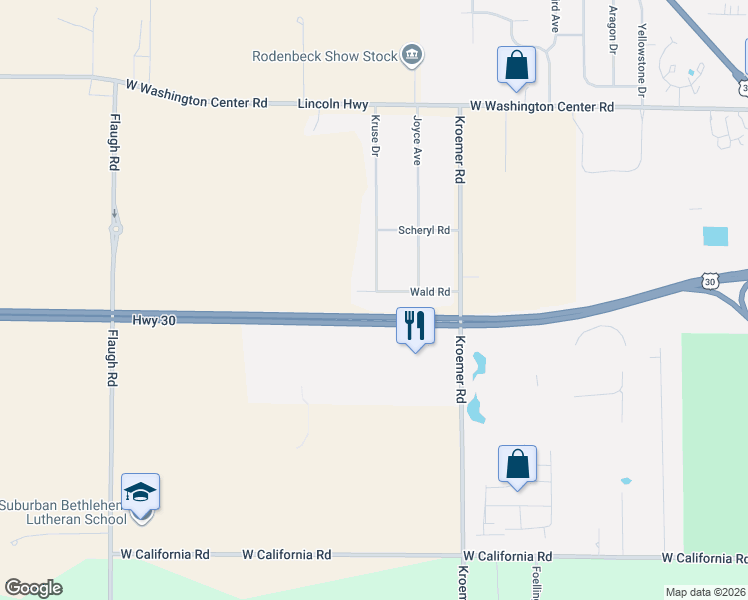 map of restaurants, bars, coffee shops, grocery stores, and more near 5501 U.S. 30 in Fort Wayne