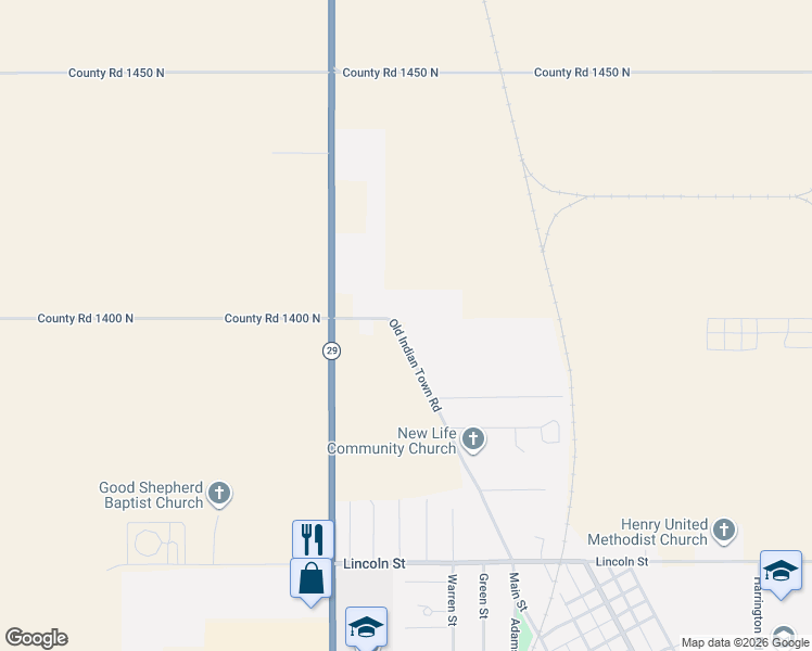 map of restaurants, bars, coffee shops, grocery stores, and more near 1549-1699 Old Indian Town Rd in Henry