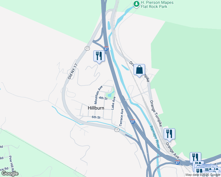 map of restaurants, bars, coffee shops, grocery stores, and more near 30 3rd Street in Hillburn